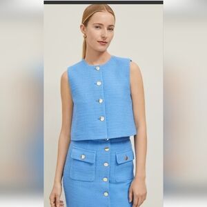 Ann Taylor Tweed Cropped Vest Maritime Blue for Women's